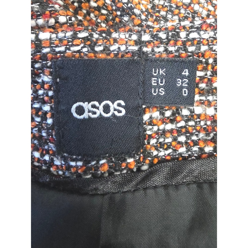 ASOS Tweed Blazer Jacket Orange Black White Textured Open Front SZ 0 - Picture 6 of 11